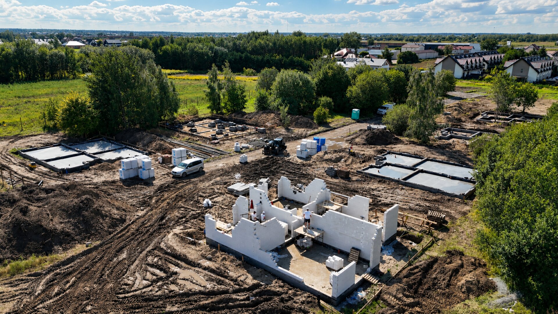 Murowanie ścian parteru domów G–L na osiedlu Ostoja Hortensji